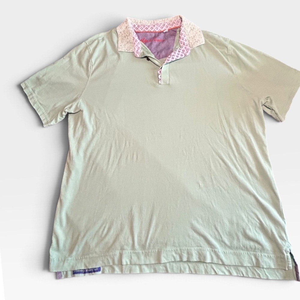Robert Graham Mens 2XL Classic Fit Polo Shirt Sage Green Cotton Short Sleeve